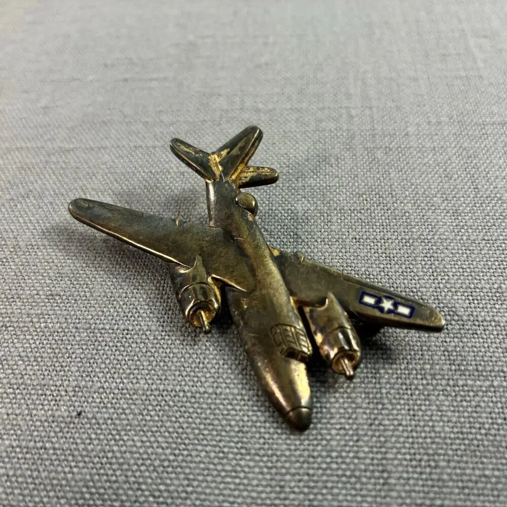 Vintage WWII USAAF Sterling Silver Bomber Airplane Sweetheart Brooch Pin